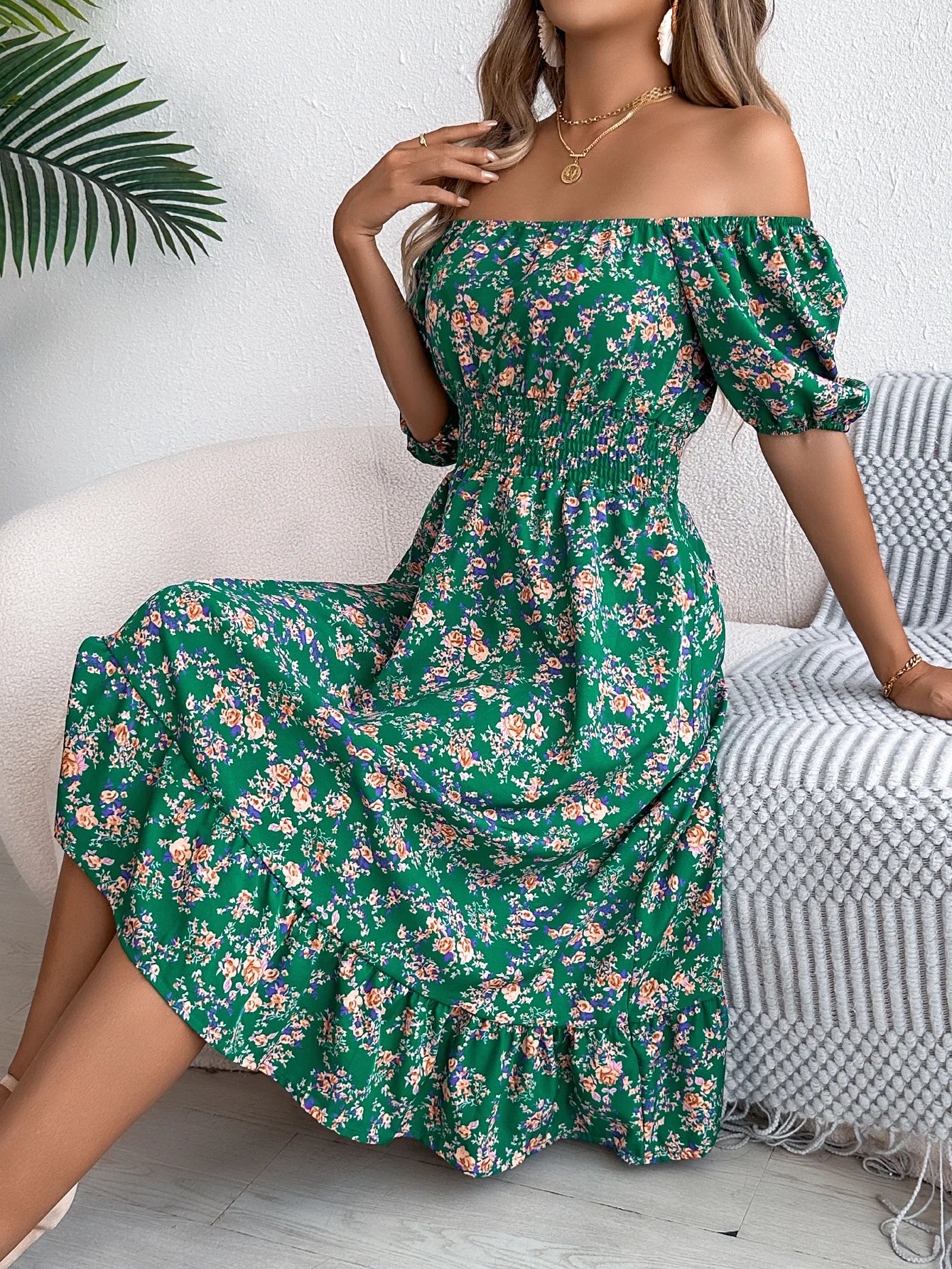 Women's Floral 3D Print Square Neck Dress